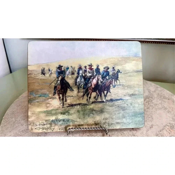 Vintage Range Riders Wild West 1901 Display Painting 7in x 9in Man Cave - Picture 4 of 10